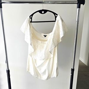 Torrid Ivory Off the Shoulder Banded Bottom Eyelet Top